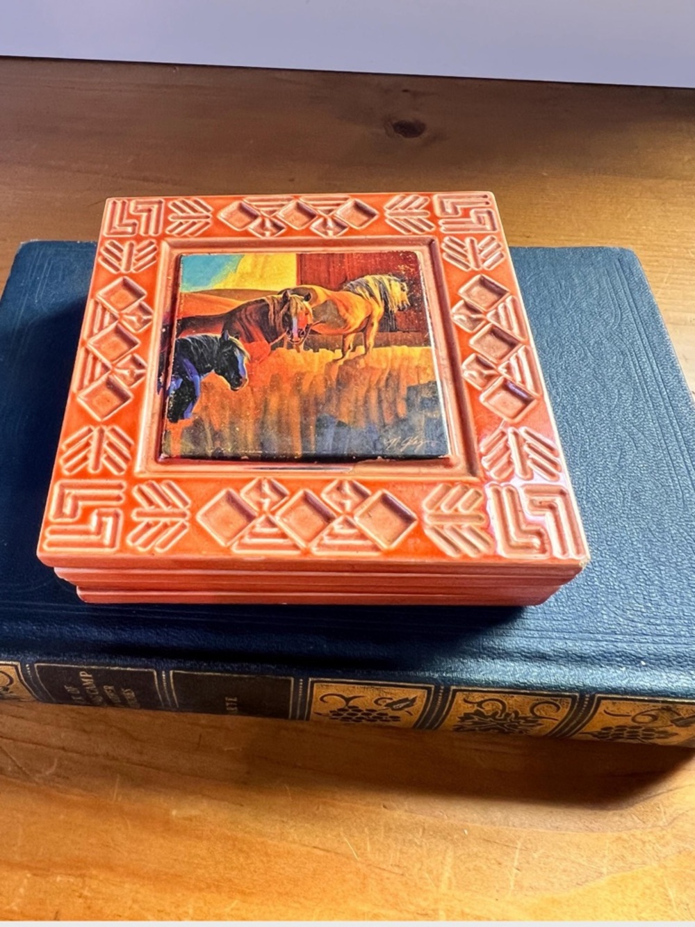 Decorative Orange Ceramic  Horse Tile Coasters set of 4